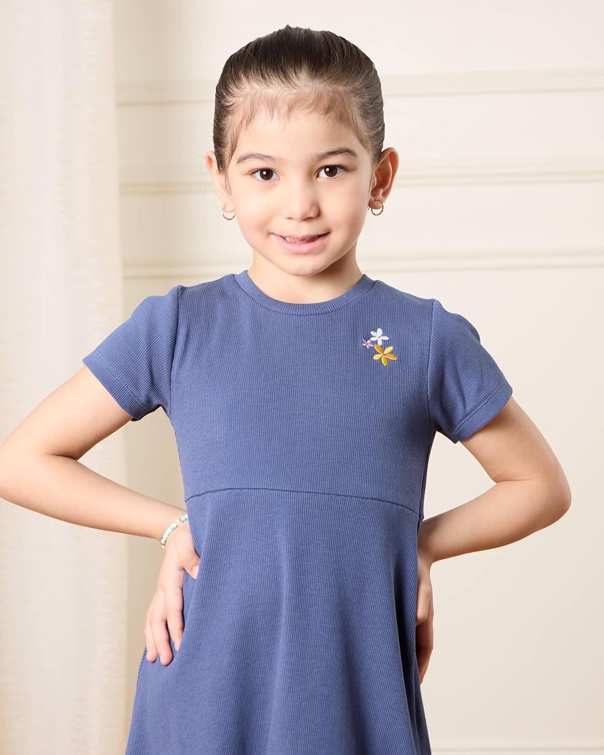 REDTAG Girls Grey And Navy Embellished Dress Set (Pack of 2), Grey 2 REDTAG Girls Grey And Navy Embellished Dress Set (Pack of 2), Grey - الصورة 2