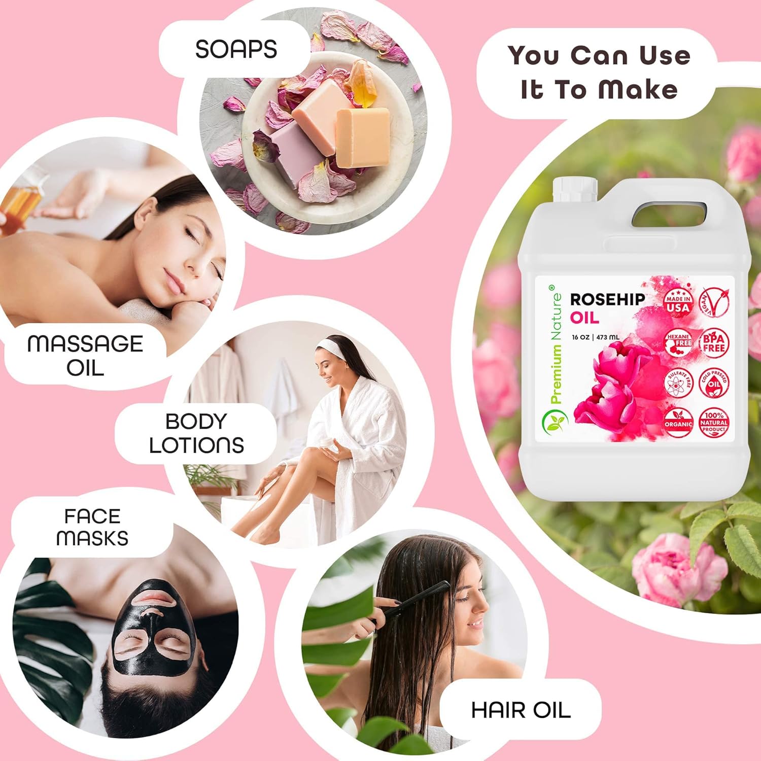 زيت ثمر الورد للوجه والجسم والشعر والأظافر، زيت بذور الورد غير المكرر والمعصور على البارد مرطب للبشرة عضوي 100% من بريميوم نيتشر 5 زيت ثمر الورد للوجه والجسم والشعر والأظافر، زيت بذور الورد غير المكرر والمعصور على البارد مرطب للبشرة عضوي 100% من بريميوم نيتشر - الصورة 5