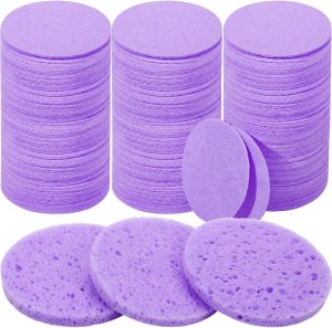 ايميهيل 300 قطعة من اسفنجات الوجه المضغوطة، اسفنجات الوجه الطبيعية للتنظيف، وسادات تقشير الوجه للاستعمال مرة واحدة لخبراء التجميل (ارجواني)