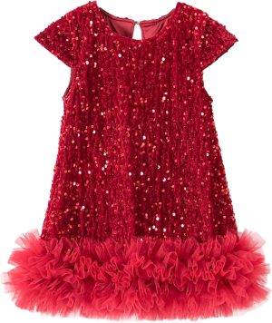 فستان لامع بترتر بتصميم قصة ايه-لاين بدون أكمام للحفلات للبنات الصغيرات من سيور