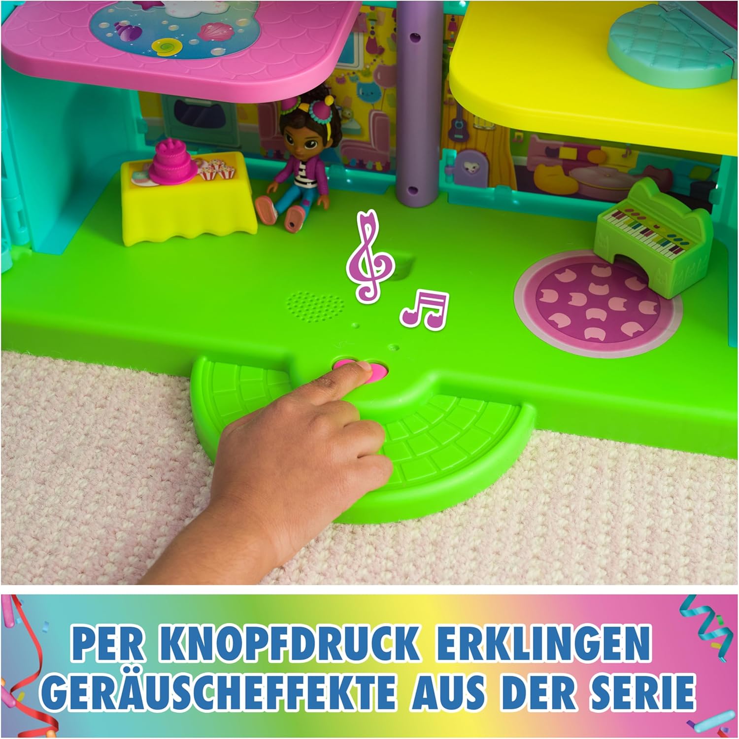 مجموعة لعب بيت الدمى من بورفكت بارتي بمظهر قوس قزح، أكثر من 60 سم مع مجسم غابي، اثاث وتأثيرات صوتية، لعمر 3 سنوات 10 مجموعة لعب بيت الدمى من بورفكت بارتي بمظهر قوس قزح، أكثر من 60 سم مع مجسم غابي، اثاث وتأثيرات صوتية، لعمر 3 سنوات - الصورة 10