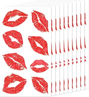 10 ورقات/80 قطعة من ملصقات التاتو المؤقتة ذات الشفاه المزيفة الحمراء - تاتو بطبعة قبلة مقاومة للماء للنساء، ملصقات شفاه مثيرة لديكورات عيد الحب