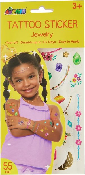 تاتو مؤقت بتصميمات مجوهرات من افينير - مجموعة من 50 قطعة من التاتو المؤقت من الحبر المائي، آمن وسهل التركيب والإزالة، يدوم 3-5 أيام ومناسب للأطفال من سن 3 سنوات فما فوق