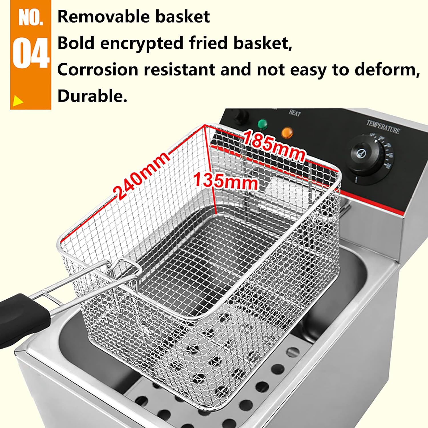 مقلاة عميقة تجارية بسعة 8 لتر مع تحكم في درجة الحرارة، خزان زيت ستانلس ستيل غير لاصق وغطاء قابل للازالة وسلة غير قابلة للانزلاق وسهلة التنظيف 2800 واط، اسطوانة مزدوجة (اللون: اسطوانة واحدة) 6 مقلاة عميقة تجارية بسعة 8 لتر مع تحكم في درجة الحرارة، خزان زيت ستانلس ستيل غير لاصق وغطاء قابل للازالة وسلة غير قابلة للانزلاق وسهلة التنظيف 2800 واط، اسطوانة مزدوجة (اللون: اسطوانة واحدة) - الصورة 6