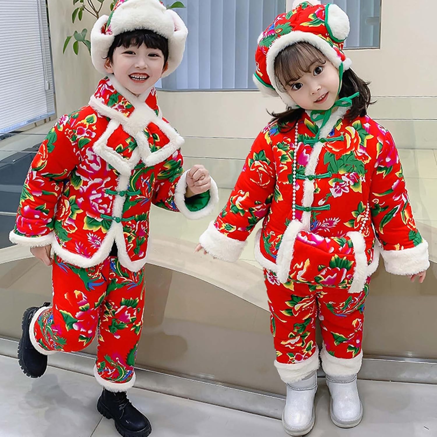 ملابس شتوية للبنات من دبليو يو او دي اتش تي دبليو، جاكيت قطني كبير بتصميم زهور شمال شرقي للاطفال، طقم ملابس من القطن الصيني للاولاد 3 ملابس شتوية للبنات من دبليو يو او دي اتش تي دبليو، جاكيت قطني كبير بتصميم زهور شمال شرقي للاطفال، طقم ملابس من القطن الصيني للاولاد - الصورة 3