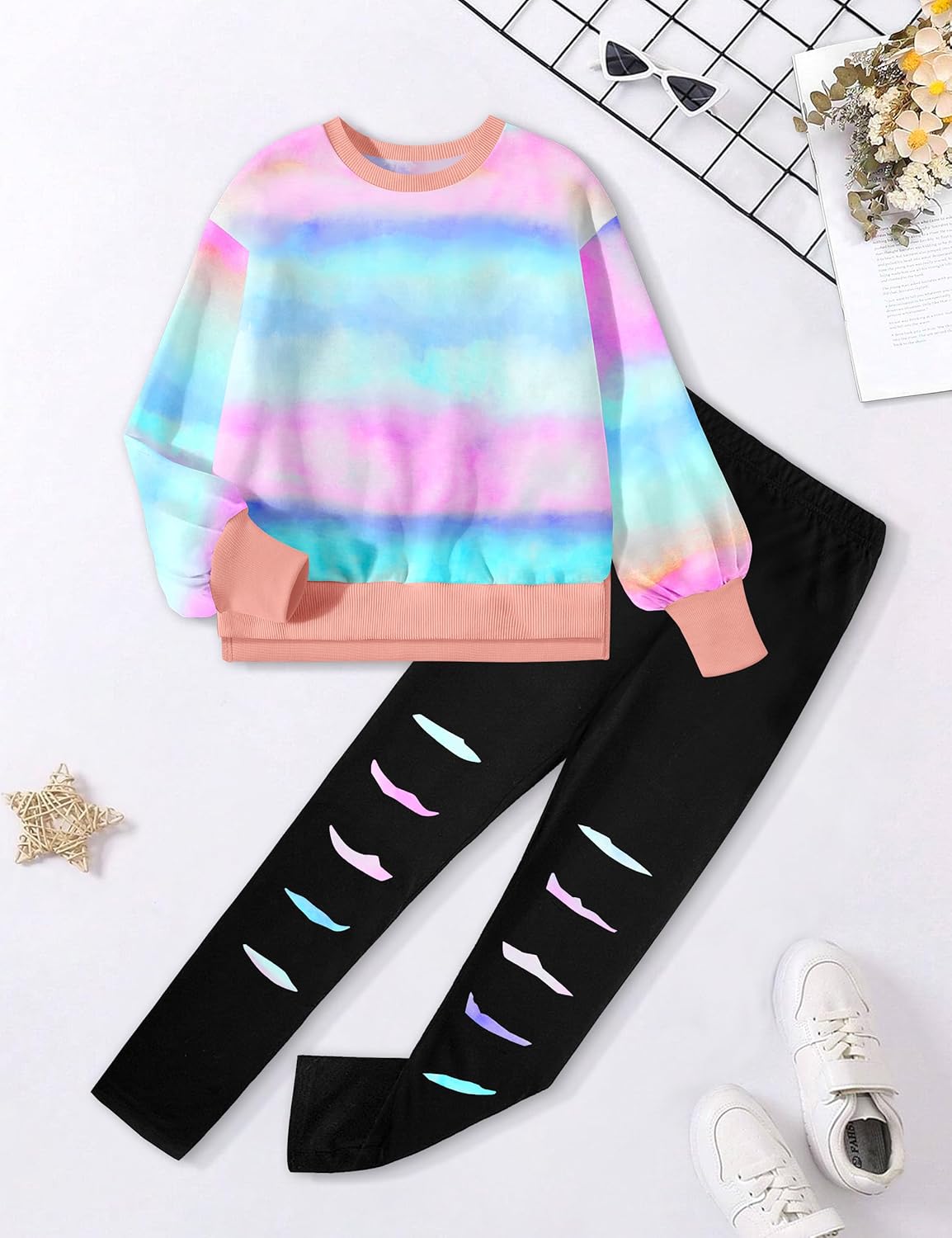 طقم ملابس للبنات من تومولانت، طقم ملابس للبنات مكون من سويت شيرت مصبوغ بالربط وبنطلون رياضي مكون من قطعتين للخريف والشتاء لعمر 6-16 سنة 5 طقم ملابس للبنات من تومولانت، طقم ملابس للبنات مكون من سويت شيرت مصبوغ بالربط وبنطلون رياضي مكون من قطعتين للخريف والشتاء لعمر 6-16 سنة - الصورة 5