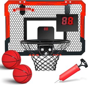 حلقة كرة سلة داخلية صغيرة أوتوماتيكية للباب مع كرتين، لعبة كرة سلة للأطفال الأولاد والمراهقين لمحبي كرة السلة من سوفام