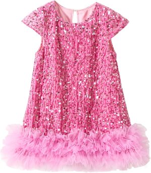 فستان لامع بترتر بتصميم قصة ايه-لاين بدون أكمام للحفلات للبنات الصغيرات من سيور