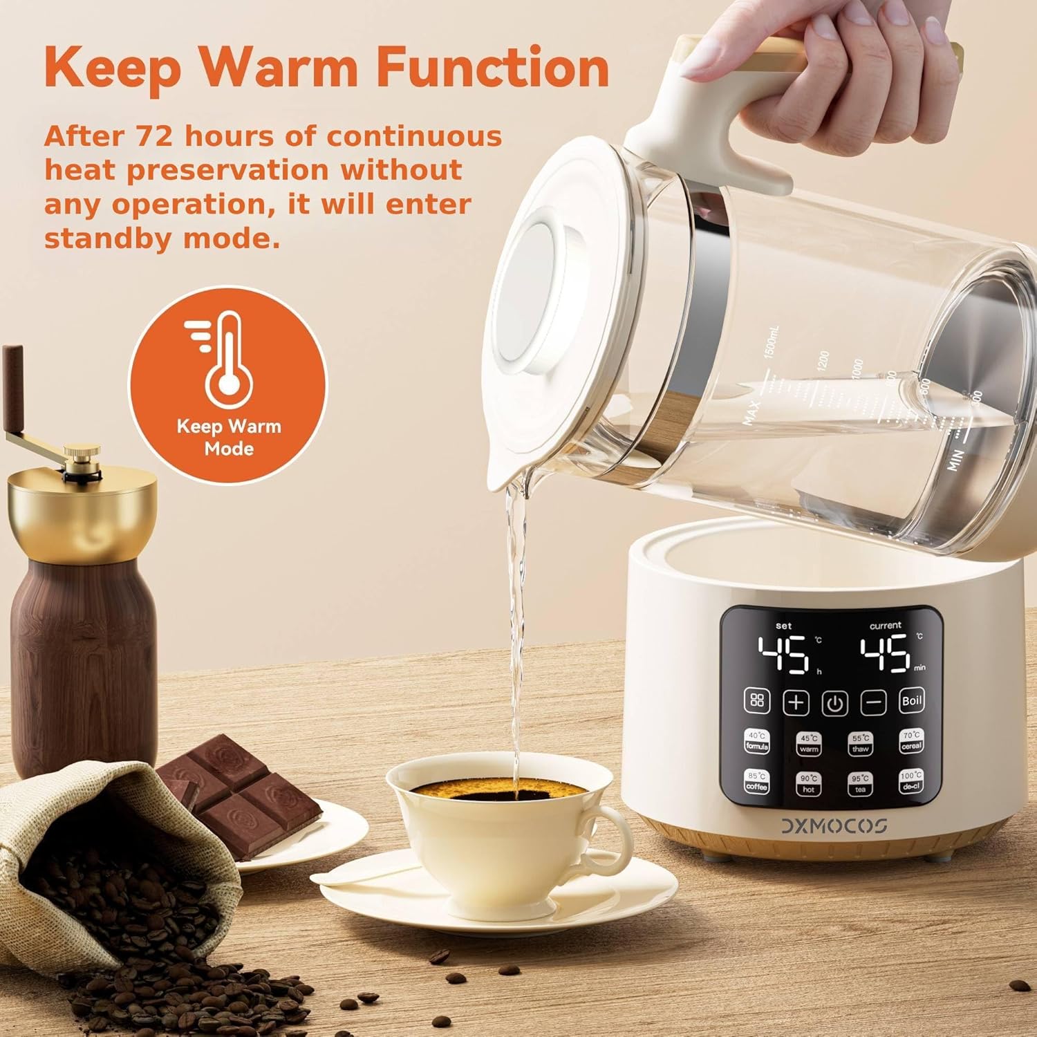 دكسموكوس غلاية كهربائية مع تحكم في درجة الحرارة بسعة كبيرة 1.5 لتر من الستانلس ستيل، قابلة للتعديل من 40 الى 100 درجة مئوية، تحافظ على الدفء لمدة 72 ساعة، قابس نوع جي، غلاية للقهوة والشاي ومسحوق 9 دكسموكوس غلاية كهربائية مع تحكم في درجة الحرارة بسعة كبيرة 1.5 لتر من الستانلس ستيل، قابلة للتعديل من 40 الى 100 درجة مئوية، تحافظ على الدفء لمدة 72 ساعة، قابس نوع جي، غلاية للقهوة والشاي ومسحوق - الصورة 9