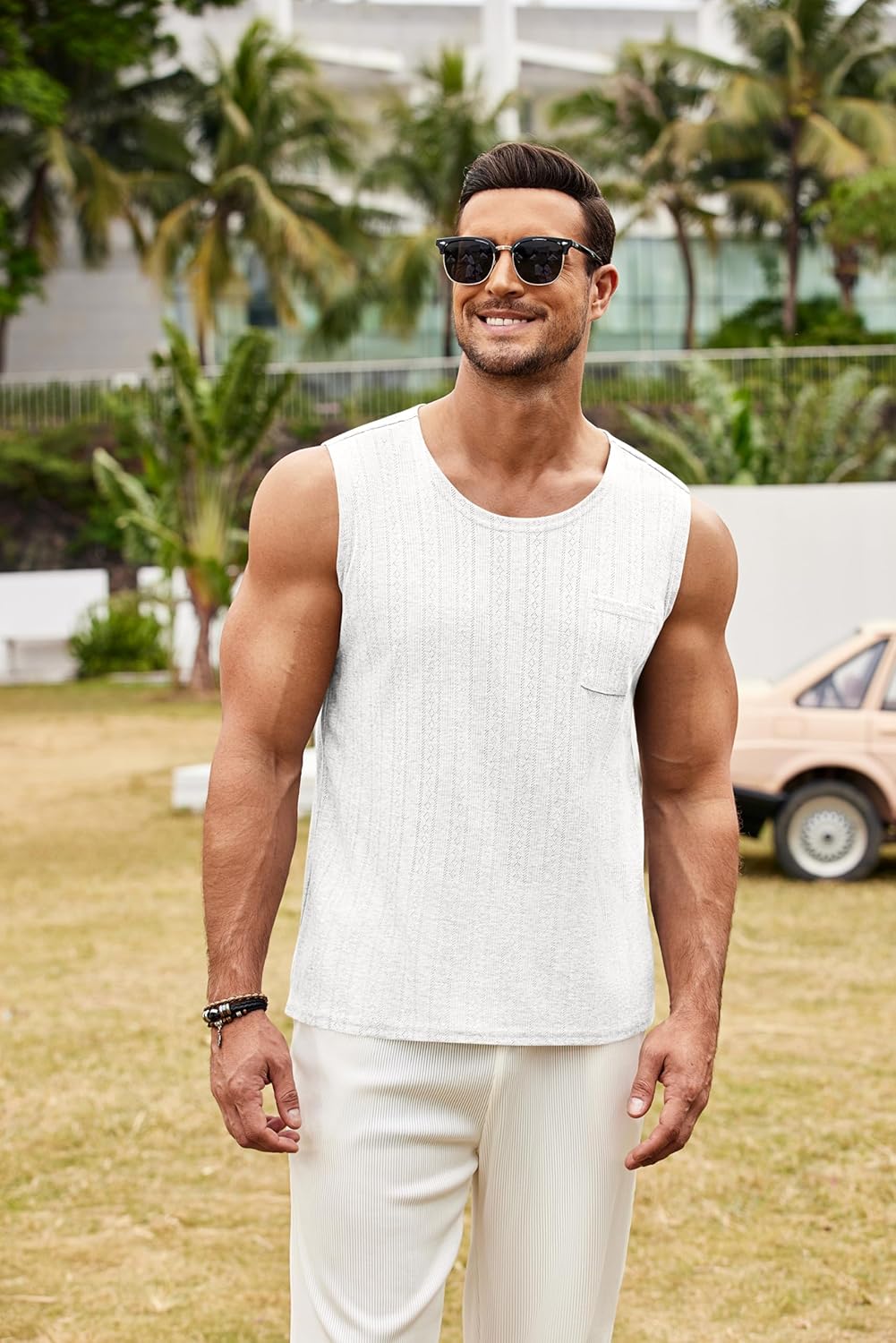 تي شيرت رجالي محبوك بدون أكمام كاجوال بدون أكمام قمصان شاطئ بدون أكمام مع جيب 3 تي شيرت رجالي محبوك بدون أكمام كاجوال بدون أكمام قمصان شاطئ بدون أكمام مع جيب - الصورة 3