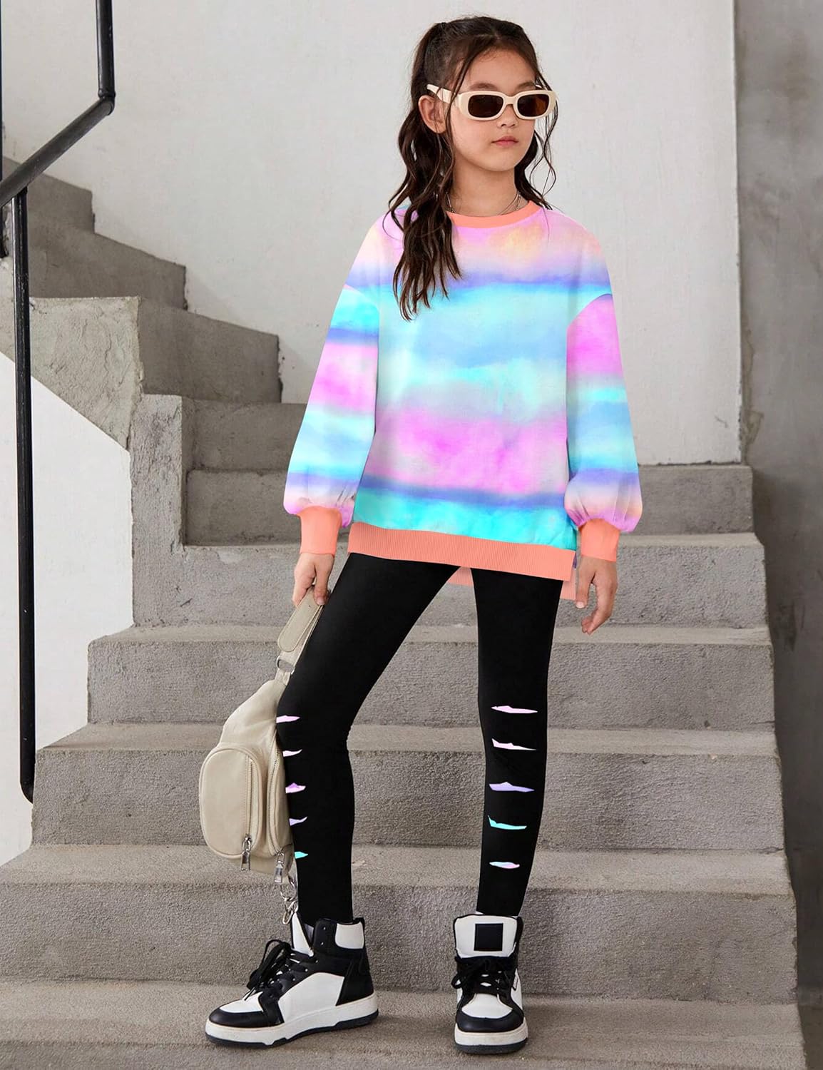 طقم ملابس للبنات من تومولانت، طقم ملابس للبنات مكون من سويت شيرت مصبوغ بالربط وبنطلون رياضي مكون من قطعتين للخريف والشتاء لعمر 6-16 سنة 3 طقم ملابس للبنات من تومولانت، طقم ملابس للبنات مكون من سويت شيرت مصبوغ بالربط وبنطلون رياضي مكون من قطعتين للخريف والشتاء لعمر 6-16 سنة - الصورة 3