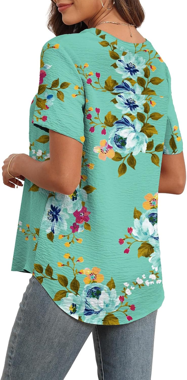 Womens Summer Casual Shirts V Neck Dressy Tops Short Sleeve Chiffon Work Top 2025 Fashion T-Shirts 2 Womens Summer Casual Shirts V Neck Dressy Tops Short Sleeve Chiffon Work Top 2025 Fashion T-Shirts - الصورة 2