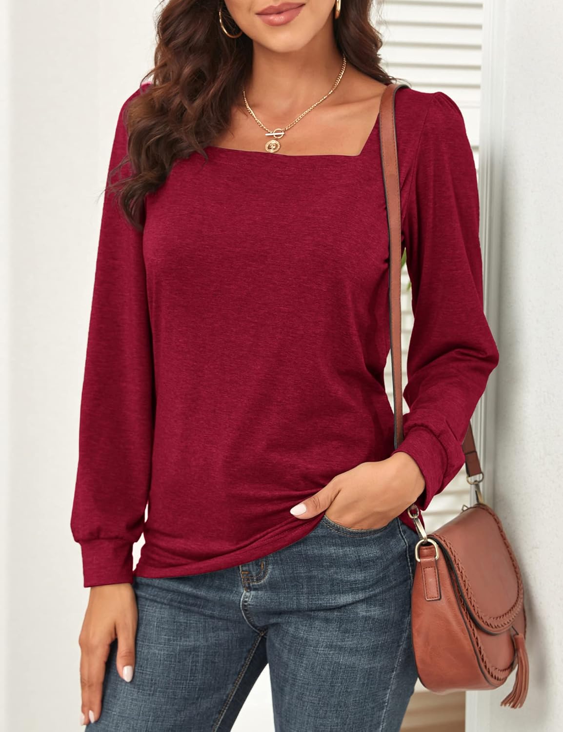 بلايز بقبة مربعة للنساء من اكس ان اي يو اي يو، قمصان طويلة باكمام منفوخة انيقة للربيع، تيشيرتات كاجوال فضفاضة 2 بلايز بقبة مربعة للنساء من اكس ان اي يو اي يو، قمصان طويلة باكمام منفوخة انيقة للربيع، تيشيرتات كاجوال فضفاضة - الصورة 2