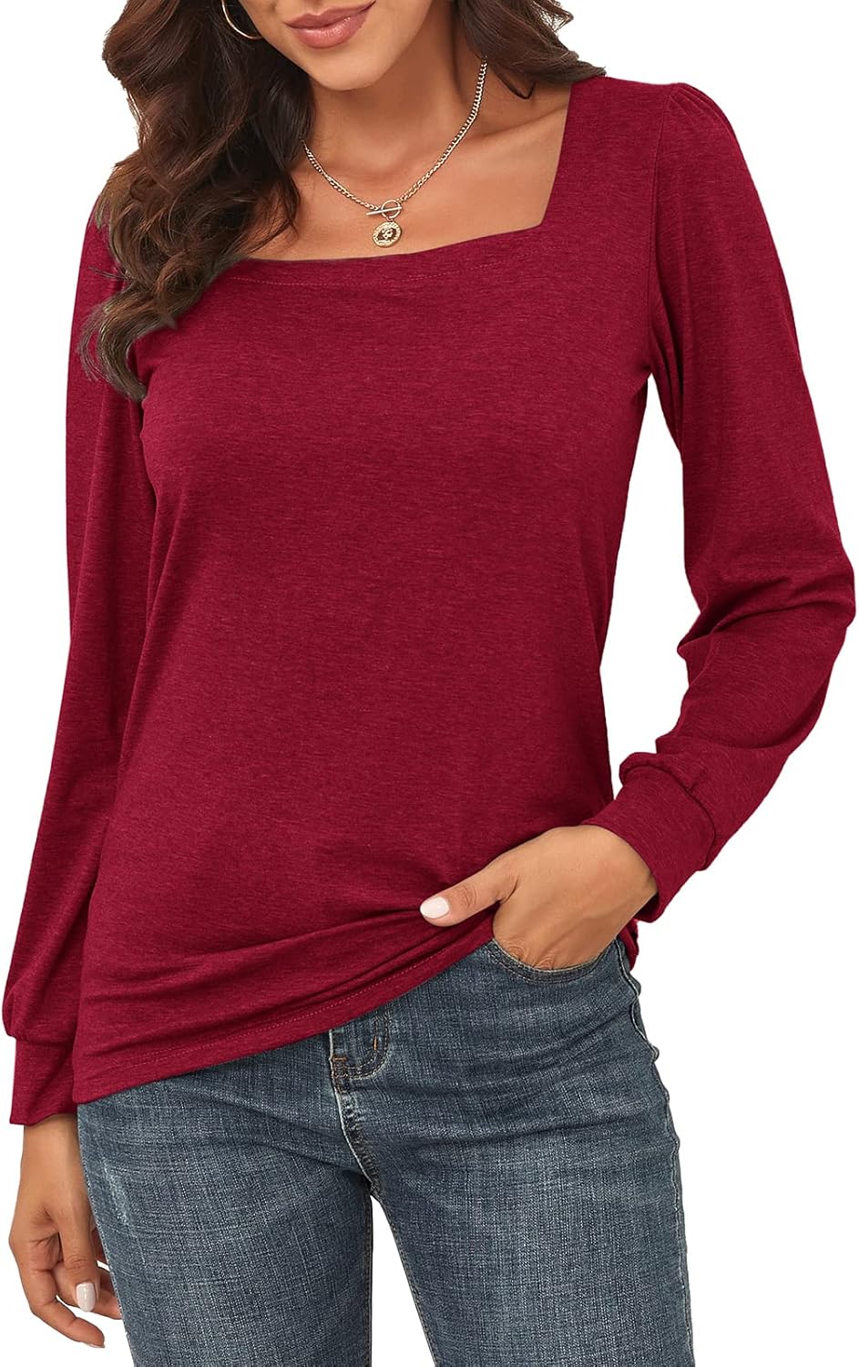 بلايز بقبة مربعة للنساء من اكس ان اي يو اي يو، قمصان طويلة باكمام منفوخة انيقة للربيع، تيشيرتات كاجوال فضفاضة 1 بلايز بقبة مربعة للنساء من اكس ان اي يو اي يو، قمصان طويلة باكمام منفوخة انيقة للربيع، تيشيرتات كاجوال فضفاضة