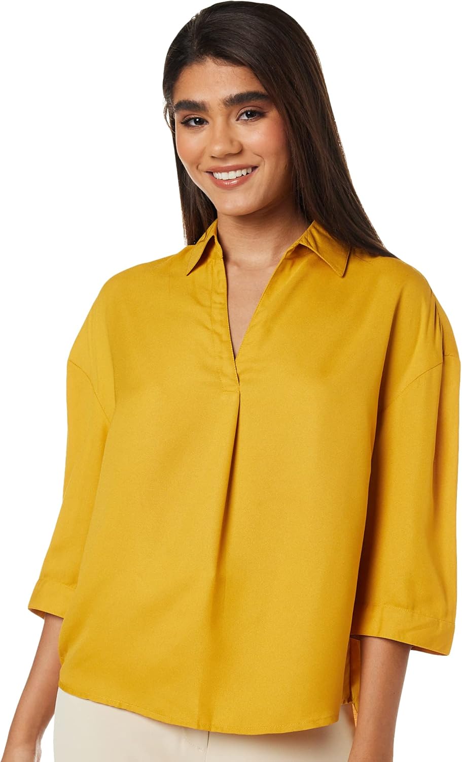 بلوزة بقصة فضفاضة سادة للنساء من أمازون براند - سيمبول 1 بلوزة بقصة فضفاضة سادة للنساء من أمازون براند - سيمبول