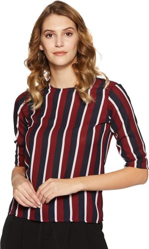 بلوزة للنساء بلون نبيذي ونافي من كريف