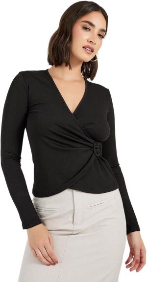 بلوزة محبوكة ملفوفة مع ابزيم على الجانب للنساء من ستايلي