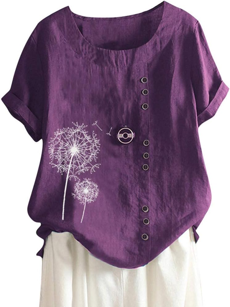 بلوزة من القطن والكتان بتصميم زهور للنساء من ابيس، بلايز قصيرة الاكمام من القطن والكتان بلون سادة للنساء، بلوزة كاجوال فضفاضة بمقاس كبير 1 بلوزة من القطن والكتان بتصميم زهور للنساء من ابيس، بلايز قصيرة الاكمام من القطن والكتان بلون سادة للنساء، بلوزة كاجوال فضفاضة بمقاس كبير