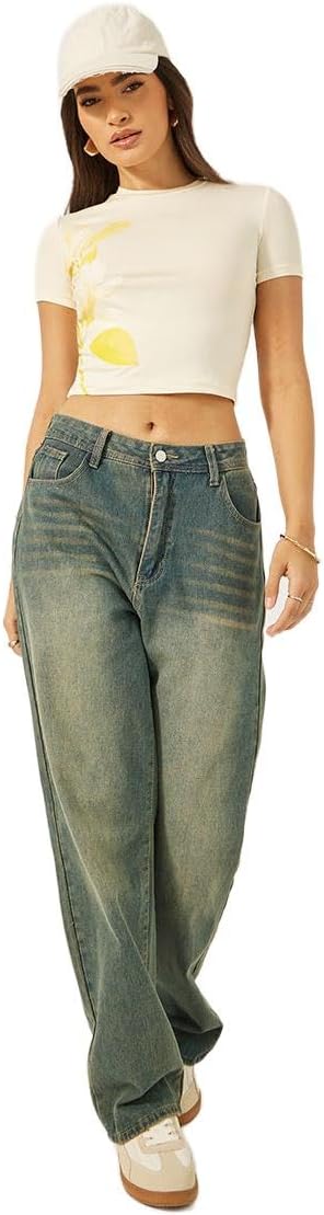 تي شيرت قصير بقصة ضيقة مطبوع عليه زهور للنساء من ستايلي