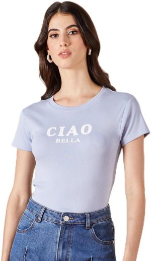 تيشرت مطبوع بلون ازرق للنساء من ريد تاغ