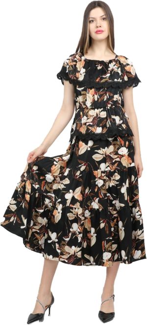 فستان متوسط الطول باكمام قصيرة للنساء من ميكا، لون بينك، ML018622Q202