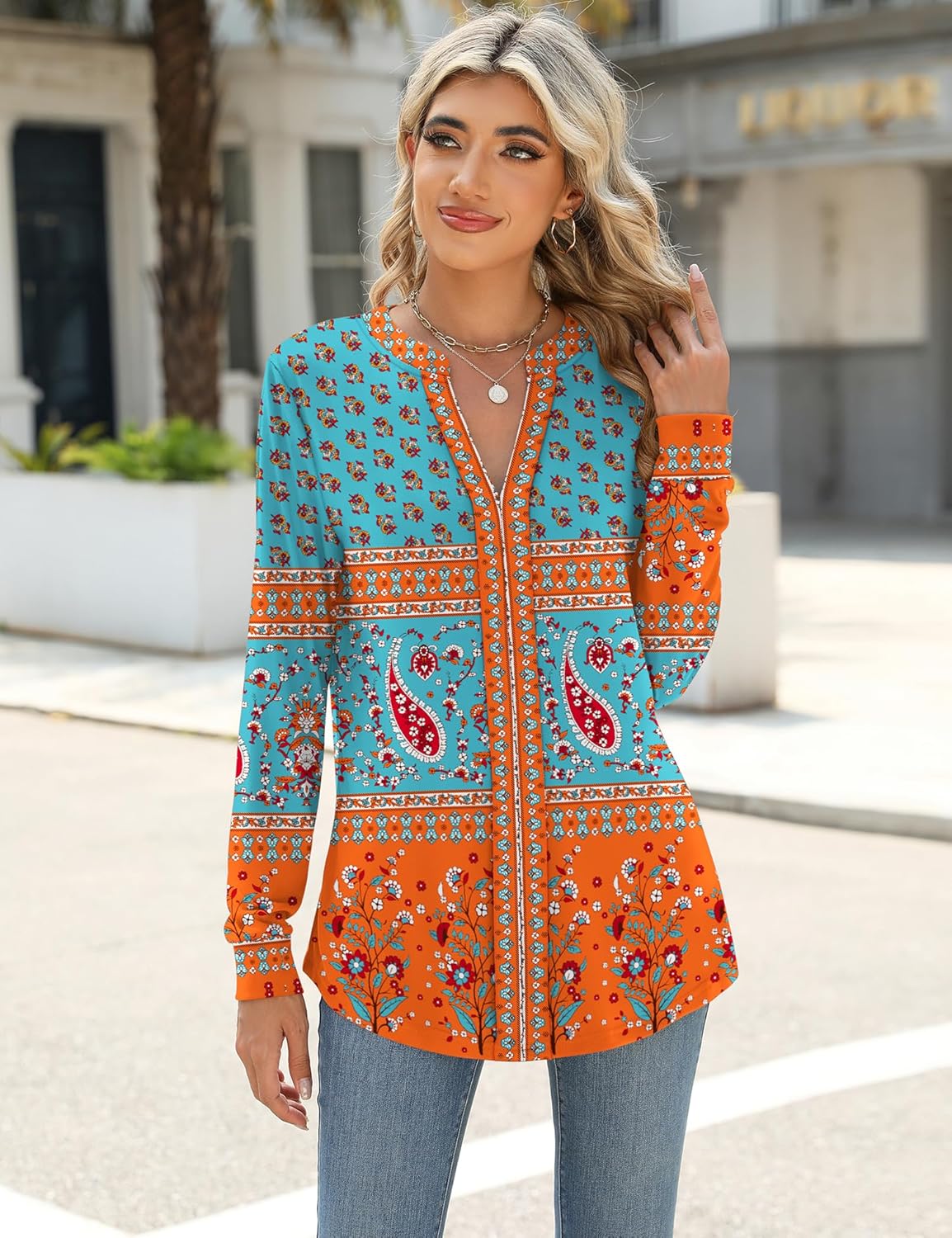 ميكوسون بلايز نسائية أنيقة كاجوال باكمام طويلة محبوكة بقبة V وبلوزات عمل فضفاضة عصرية للخريف