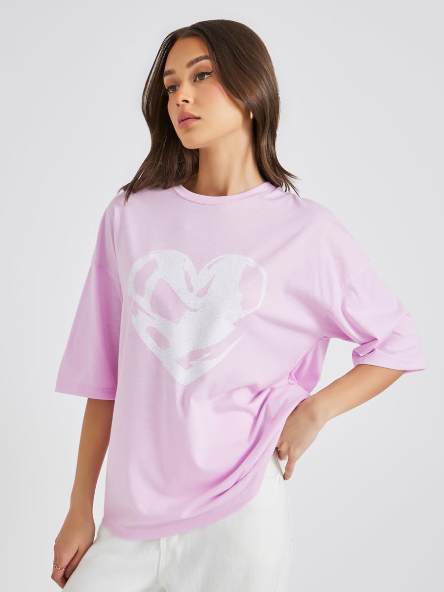 تي شيرت نسائي كبير الحجم برقبة دائرية مطبوع عليه رسومات من ستايلي 4 تي شيرت نسائي كبير الحجم برقبة دائرية مطبوع عليه رسومات من ستايلي - الصورة 4