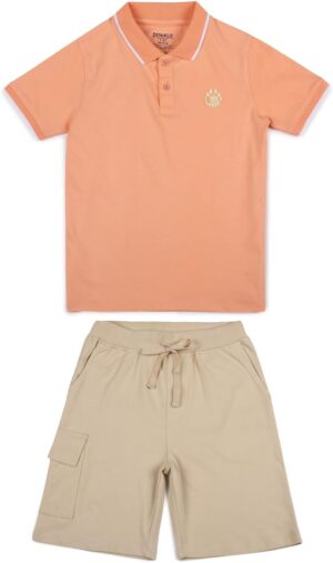 طقم تيشيرت بولو وشورت للأولاد مصنوع من القطن بنسبة 100% وقماش مغسول بيولوجيًا من دنيكلو