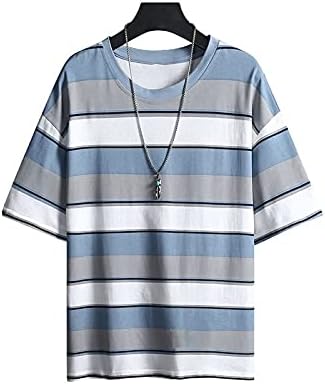 تي شيرت رجالي مخطط أنيق قصير الأكمام تي شيرت رجالي كاجوال عصري صيفي الشارع الهيب هوب فضفاض قمم رياضية ذكر جديد (الحجم: L)