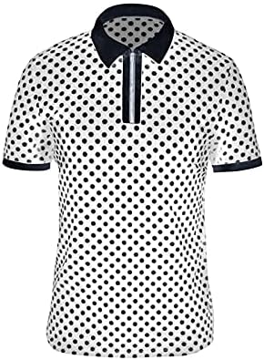 تي شيرت Ancoree رجالي كاجوال تي شيرت صيفي بسحاب ياقة مستديرة تي شيرت منقط مطبوع قميص بولو للرجال (اللون: أبيض، المقاس: L)
