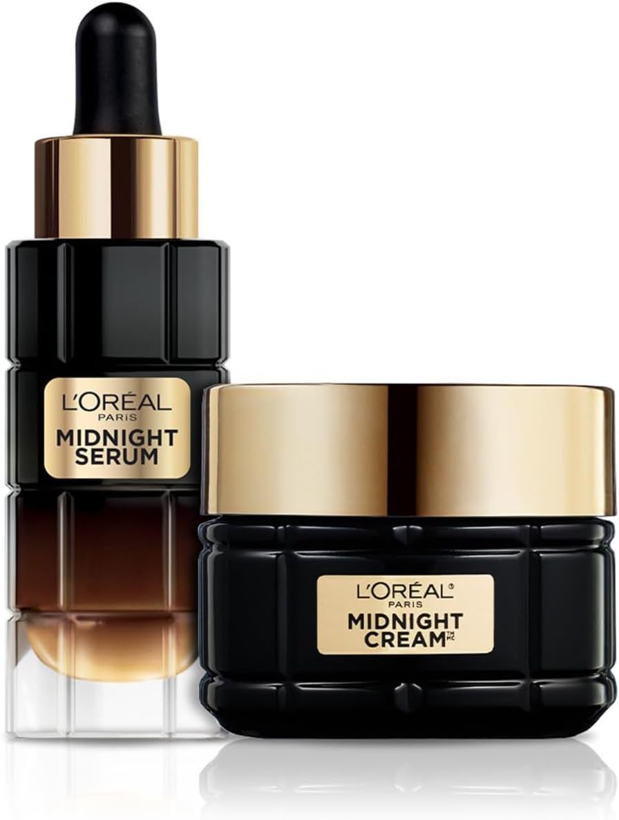 روتين مضاد للشيخوخة من لوريال باريس، مع سيروم للوجه ميدنايت وكريم منتصف الليل، بشرة مشرقة ومتجددة، غني بمركب مضاد للأكسدة، مثالي للتقدم في السن 1 روتين مضاد للشيخوخة من لوريال باريس، مع سيروم للوجه ميدنايت وكريم منتصف الليل، بشرة مشرقة ومتجددة، غني بمركب مضاد للأكسدة، مثالي للتقدم في السن