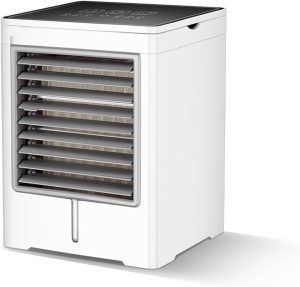 مكيف هواء تبخيري محمول مزود بمروحة بتصميم صغير شخصي بمنفذ USB مع 3 سرعات هواء و3 مؤقتات لسطح المكتب بشاشة تعمل باللمس للمنزل والتخييم والسيارة والمكتب من الميكاكوز