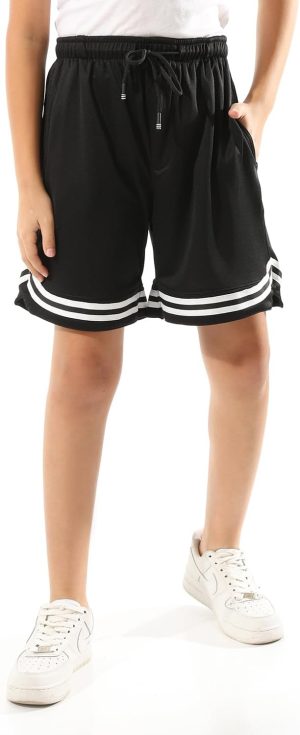 اندورا شورت رياضي بجيوب جانبية للاولاد - اسود وابيض-10