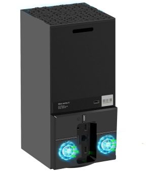 مروحة تبريد من ابوتو، متوافقة مع وحدة تحكم Xbox Series X، مراوح هادئة مزدوجة مع منفذ USB، مروحة خلفية مدمجة مع حامل امن ووسادات اهتزاز، تبديد حرارة سريع لوحدة تحكم الالعاب