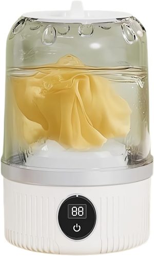 غسالة صغيرة محمولة للاغراض الصغيرة ووشاح الرأس والغسيل اثناء السفر - محاكاة غسيل يدوية لطيفة، تنظيف دوار فعال، صغيرة الحجم، مناسبة للسفر والسكن الجامعي