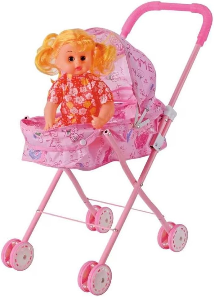 لعبة دمية مع عربة قابلة للطي وسهلة الحمل