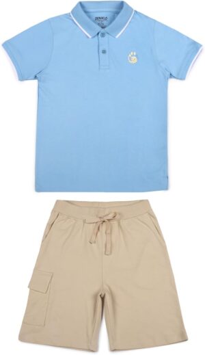 طقم تيشيرت بولو وشورت للأولاد مصنوع من القطن بنسبة 100% وقماش مغسول بيولوجيًا من دنيكلو