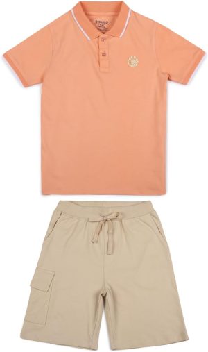 طقم تيشيرت بولو وشورت للأولاد مصنوع من القطن بنسبة 100% وقماش مغسول بيولوجيًا من دنيكلو