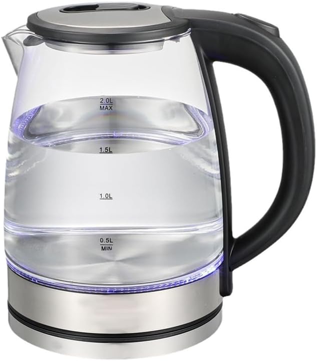 غلاية كهربائية سعة 2 لتر من ازوني، غلاية مياه زجاجية باضاءة LED زرقاء، غليان سريع، فلتر شبكي مدمج، خالية من BPA، ايقاف تلقائي وحماية من الغليان الجاف، فتحة واسعة لسهولة التنظيف
