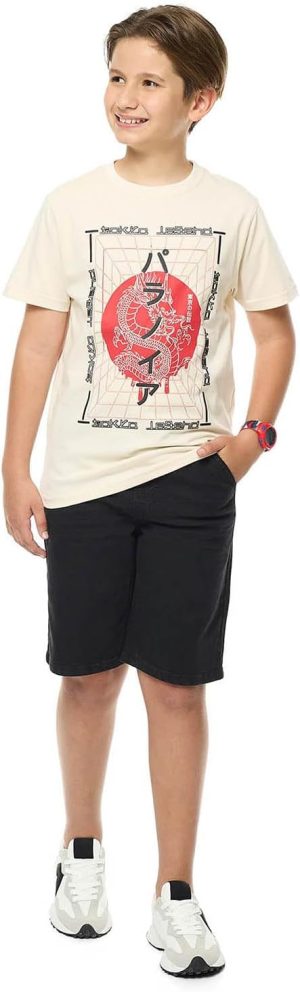 تيشرت مطبوع برقبة دائرية ضيقة واكمام قصيرة للاولاد 325-0777TB103-1