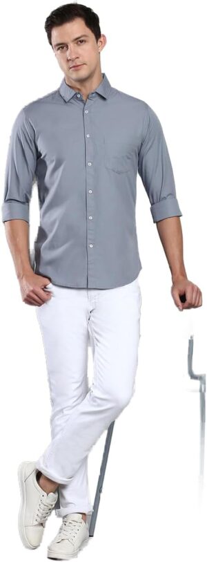 Styli Men 7006450403 Solid Slim Fit Cotton Casual Shirt