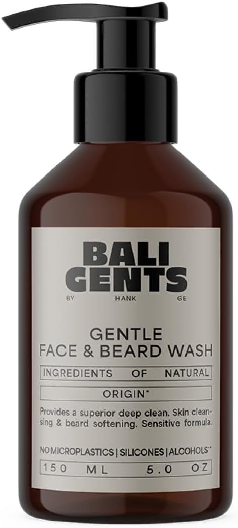 غسول الوجه واللحية للرجال من بالي جينتس - منظف اللحية والوجه للرجال - تنظيف خفيف بزيت الارجان والجوجوبا - جل غسيل لطيف للعناية باللحية - نباتي - 150 مل
