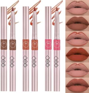 3Pcs Matte Brown Lip Liner, Pencil Lipstick Makeup Set, Liquid 24H Liner Set Matt Lips Make Up Waterproof Long Lasting Lipliner