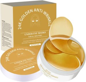 اقنعة تحت العين الذهبية عيار 24 قيراط من نجيب - رقع عين مرطبة وشدودة لجميع انواع البشرة، تقلل من التجاعيد والخطوط الدقيقة، تحسن لون البشرة ومرونتها، 60 رقعة للاستخدام في المنزل او السفر