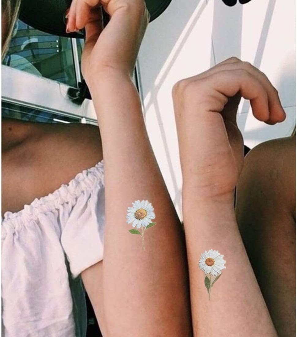 سيوسى تاتو مؤقت ثلاثي الابعاد بتصميم زهرة الاقحوان للنساء والفتيات، تاتو مزيف على شكل زهور لتزيين الجسم واليدين والرقبة والذراع والمعصم، 12 ورقة 4 سيوسى تاتو مؤقت ثلاثي الابعاد بتصميم زهرة الاقحوان للنساء والفتيات، تاتو مزيف على شكل زهور لتزيين الجسم واليدين والرقبة والذراع والمعصم، 12 ورقة - الصورة 4