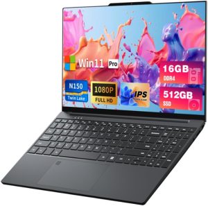 2025 Laptop, 15.6 inch Laptops with N150 Processor(Beat to i3-1115G4, up to 3.6GHz), Gaming Laptop 16GB RAM 512GB SSD, Laptops Computer Metal Shell, Fingerprint Unlock, MINI HDMI 100W Webcam Numpad