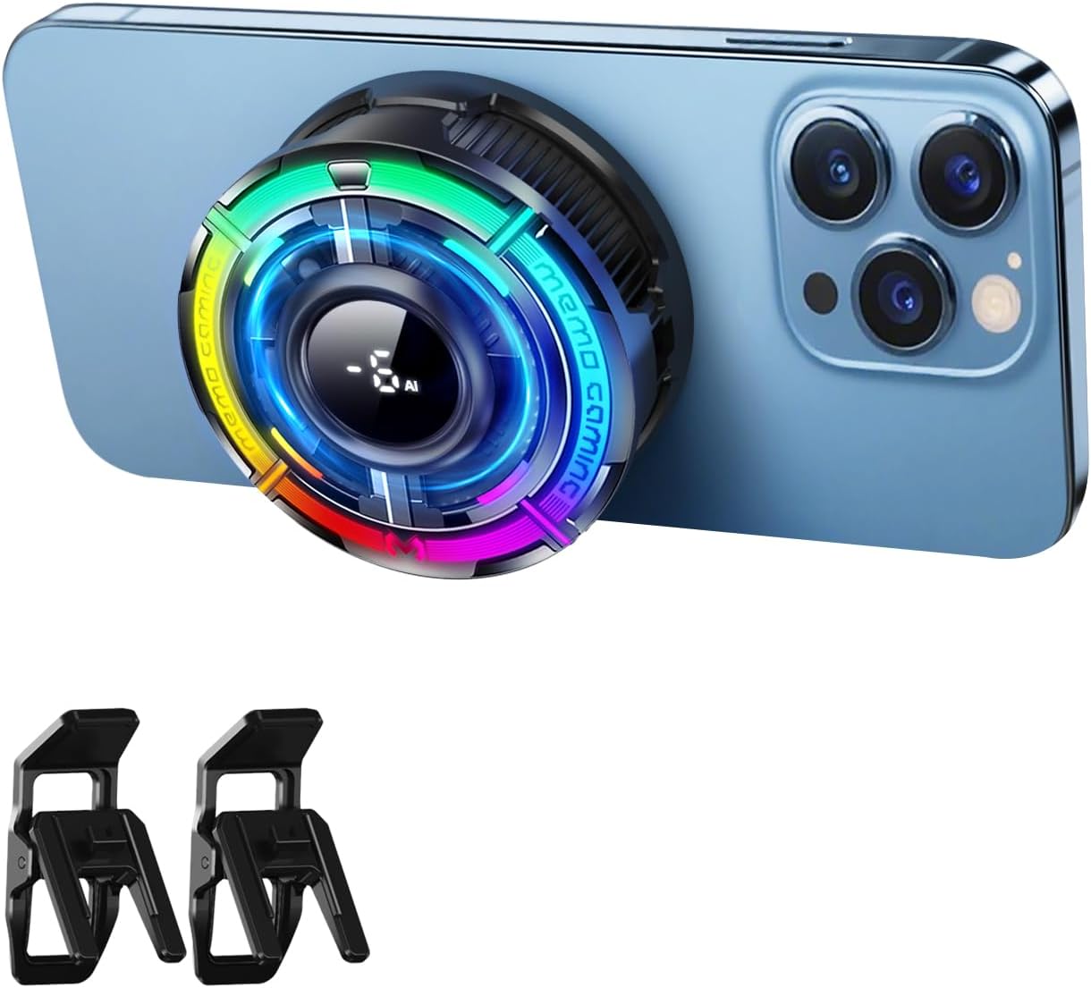 مبرد موبايل للالعاب من ماج-سيف، مروحة تبريد للايفون والطقس الحار، مروحة تبريد محمولة بالوان الفضاء اللوني ار جي بي، مروحة تبريد للجوال، لاجهزة ايفون/اندرويد