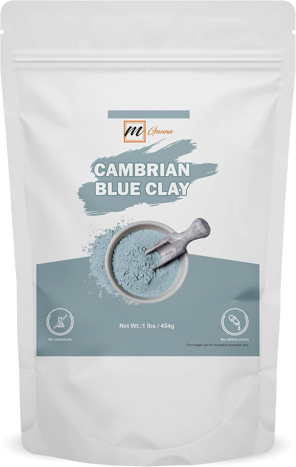 الطين الأزرق الكمبري الطبيعي بنسبة 100% من ماجانا لأقنعة الوجه والكريمات ولفائف الجسم والقشور الناعمة والتقشير وشد البشرة وصناعة الصابون 454 جم، من ام غانا
