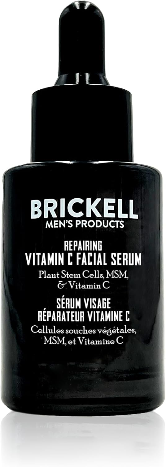 Brickell Men's Anti Aging Vitamin C Serum For Face, Repairing Night Face Serum for Men, Natural and Organic Hyaluronic Acid Serum For Face to Diminish Wrinkles and Reduce Redness, 1 Ounce, Unscented