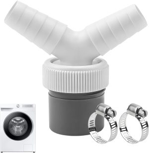 لينجي موصل مخرج مزدوج على شكل حرف Y للغسالات مزود بمشبكين للخرطوم، مفصل ثلاثي الاتجاهات، محول تصريف عالمي للغسالات وغسالة الصحون، مخرج 40 ملم